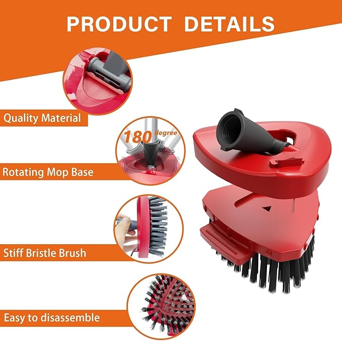 Small Spin Mop Replace Head Base + Scrub Brush for O Cedar 2-Tank RinseClean,1 Scrubber Brush and Mop Base Combo Set,Great for Kitchen, Deck, Bathroom and Shower Floor Scrubber