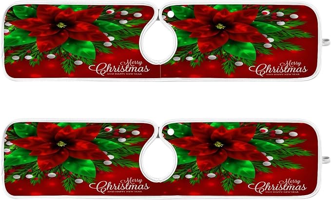 2 Pack Sink Splash Guard Merry Christmas Red Poinsettia Kitchen Faucet Absorbent Sink Mat for Faucet Kitchen Guard Drip Catcher Drying Mat for Farmhouse Barthroom Bar,L