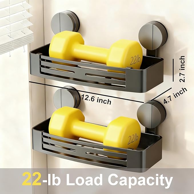 ONXE 2 Pcs Suction Cup Spice Rack,No-drill Extra-strong Suction Spice Shelf for Kitchen Wall,Pantry,Refrigerator,Home,Laundry,Room,Moveable Spice Seasoning Organization and Storage (Gunmetal Gray)