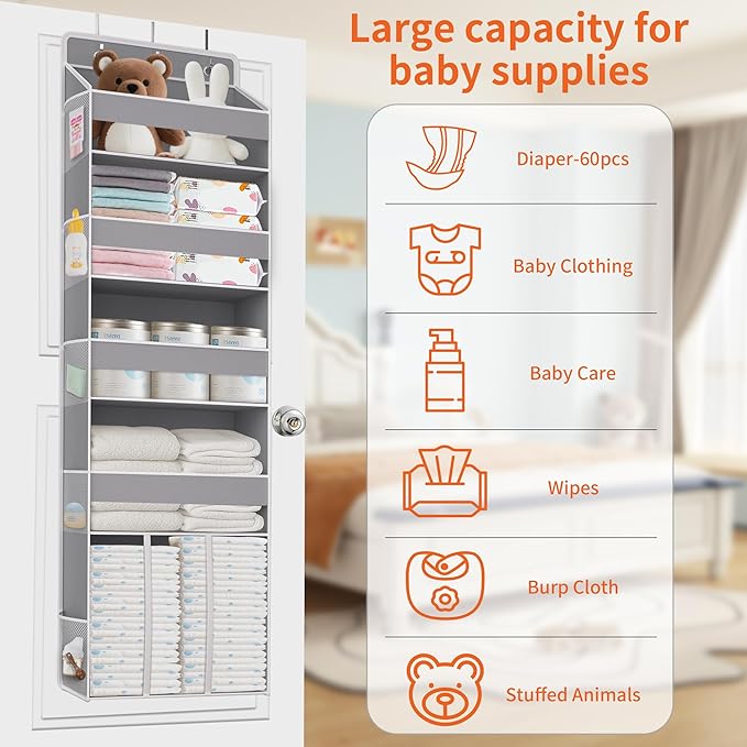 Heavy Duty Over the Door Organizer with Large Capacity Caddy, Behind Door Storage with 10 Mesh Side Pockets, Back of Door Hanging Organizer for Closet, Bathroom, Laundry