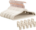50-Pack 14 Inch Children's Closet Hangers with 10 Clips - Soft Velvet Non-Slip Hangers for Kids & Teen Clothes (Beige)