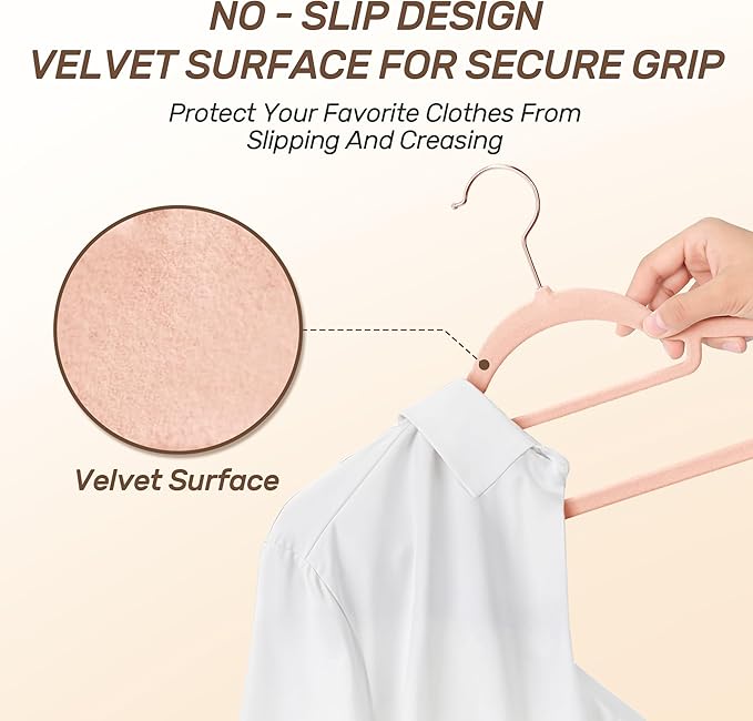 Velvet Hangers 30 Pack with Rose Gold Hooks, Non-Slip, Space Saving & Heavy Duty Slim Flocked Hangers for Clothes, Dresses, Suits, Coats & Pants(Pink)