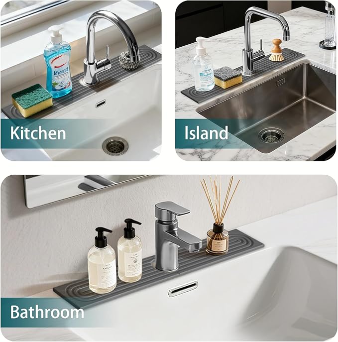 Stone Sink Mat for Kitchen - Water Absorbent Stone Tray, Quick Dry Faucet Mat, Kitchen Sink Splash Guard,Sink Mat & Base Faucet Mat for Counter Protection[Grey, 23.6"x4"]