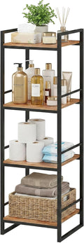 BYFU 4 Tier Bathroom Storage Open Shelf, Freestanding Metal Corner Storage Rack Shelving Unit for Bathroom Kitchen Living Room Hallway, Rustic Brown