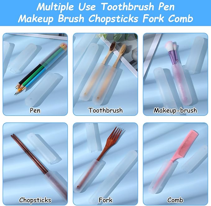 PercyEffie 60pcs plastic toothbrush holder clear toothbrush holder with cover bulk dustproof tooth brush Case Cover Protector plastic tooth brush holders for Travel Trip Camping Toothpaste Covers