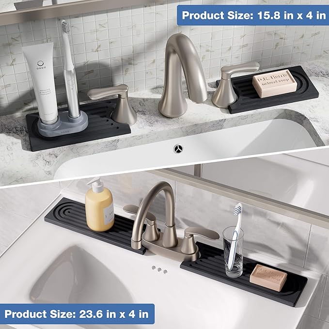 DK177 Faucet Mat for Kitchen Sink - Water Absorbing Stone Tray for Sink, Diatomite Fast-Drying Faucet Mat, Faucet Splash Guard for Bathroom Counter (Dark Gray, 30" x 4")