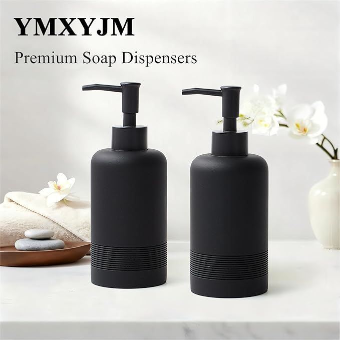 2pcs/Set Hand Soap Dispenser Sets - 10.8oz Refillable Resin Liquid Soap Dispensers with Rust-Proof Pump for Bathroom Countertop or Kitchen, Classic Black