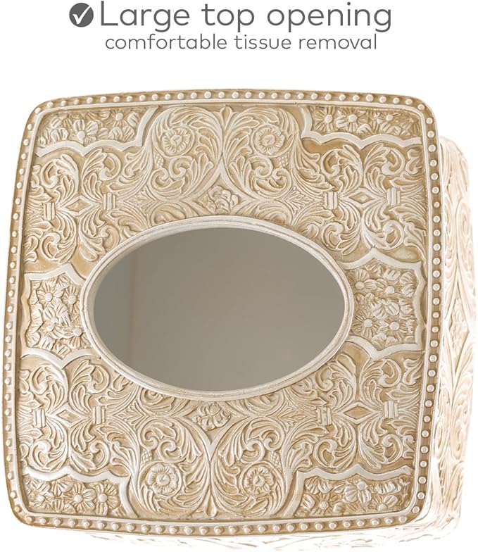 Creative Scents Victoria Tissue Box Cover Square – Beige Tissue Holder for Bathroom - Decorative Tissue Box Holder with Durable Bottom Slider - Boho Bathroom Decor
