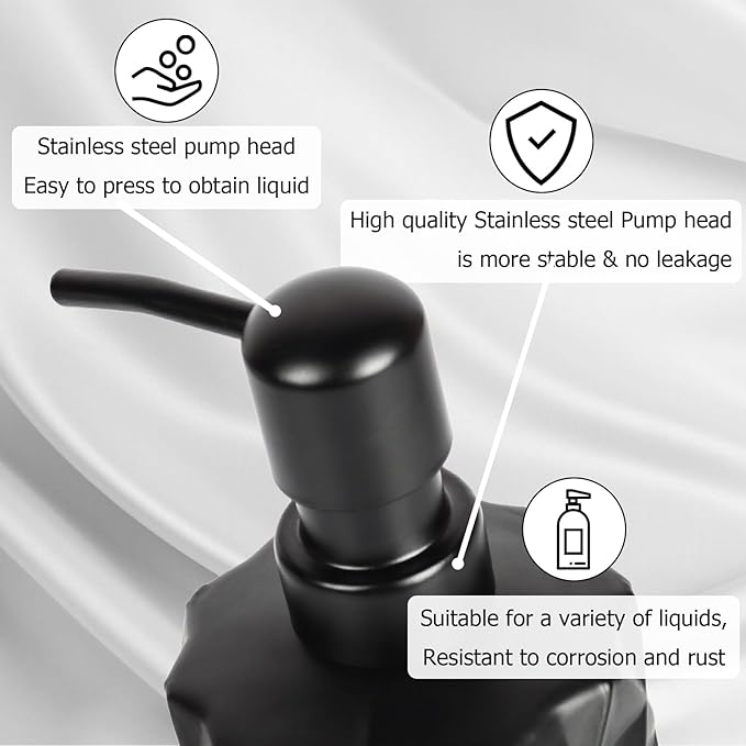Glass Soap Dispenser with Plastic Pump, 330ml/11oz. Liquid Hand Soap Dispenser for Bathroom and Kitchen, Hand-Pump Dispenser for Dishwashing Liquid, Lotion, Soap, Essential Oil (Matte Black)