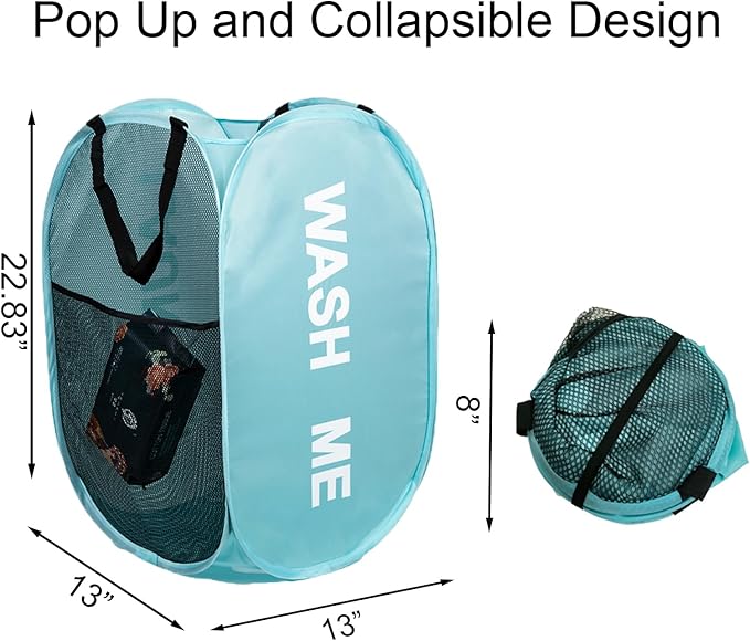 Mesh Laundry Hamper 2Pack Pop Up Hamper with Strong Handles, Collapsible Laundry Basket for Home, Bathroom, Bedroom, Travel Storage Hamper(Grey + Sky Blue)