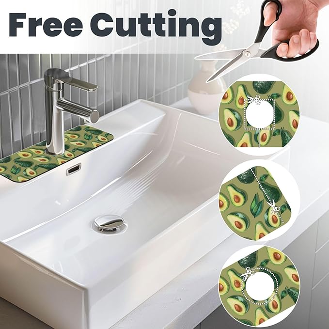 Faucet Draining Mat For Kitchen Sink, Green Avocado Diatom Mud Absorbent Drain Pad For Bathroom Kitchen Sink Splash Guard Drying Mat