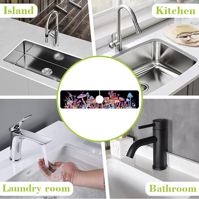 Sink Faucet Absorbing Mat Magic Mushrooms Sink Splash Guard Drying Mat for Kitchen Bathroom Faucet Sinkmat 23.5"X5.5"