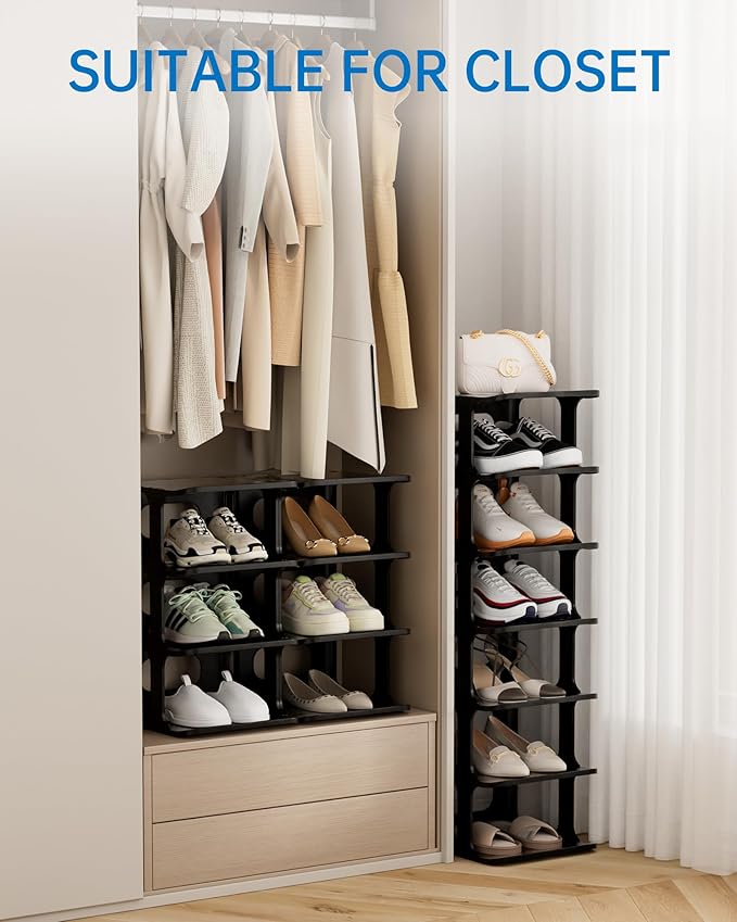 HAIXIN Vertical Narrow Tall Shoe Rack for Front Door Entrance, 7-Tier Sturdy Stackable Shoe Rack Organizer for Closet Entryway, Corner Shoe Storage Shelf Shoe Cubby