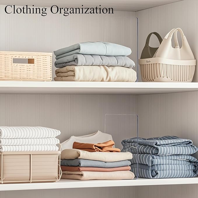 Lebouri Shelf Dividers for Closet Organization: 12" Tall Acrylic Closet Dividers for Shelves - Clear Free Standing Shelf Separators for Clothing Sweater Purse
