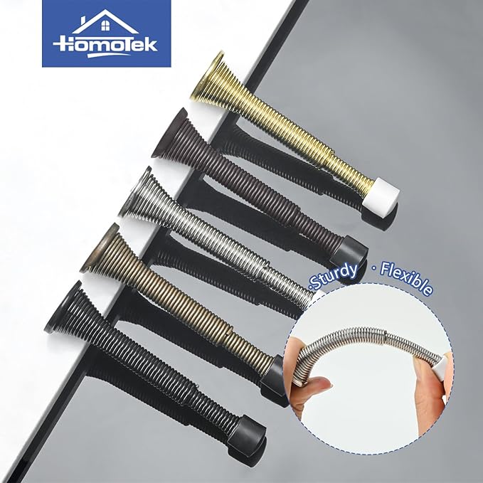 HOMOTEK 2 Pack Telescoping Spring Door Stoppers, Extended from 3-1/8 to 4-1/4 inches Wall Mount Extra Long Door Stops- Flexible Spring Doorstops Wall Protector (Satin Nickel)