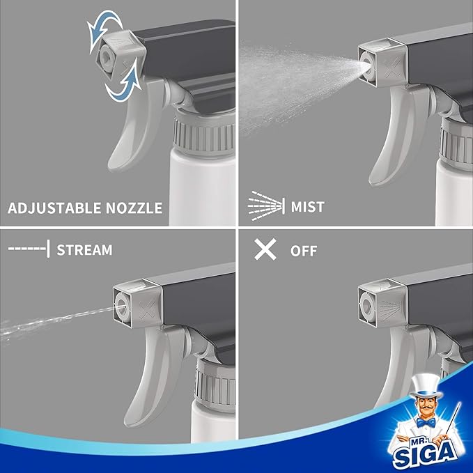 MR.SIGA 24 oz Empty Plastic Spray Bottles for Cleaning Solutions, Heavy Duty Household Reusable Spray Bottles with Measurements and Adjustable Leak Proof Nozzle, 3 Pack