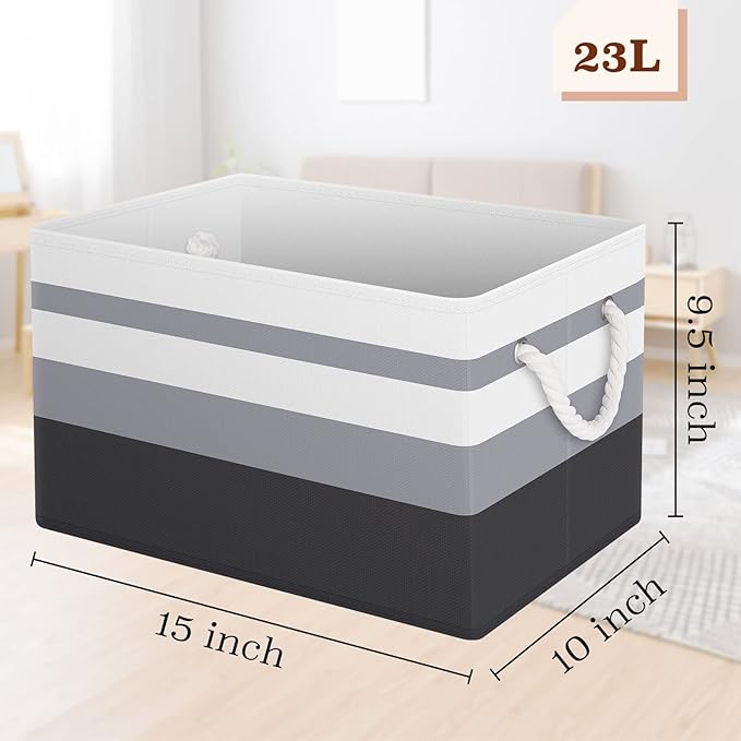 Storage Bin,Collapsible Storage Basket For Organizing,Large Storage Boxes With Rope Handles,Storage Containers,Gradient Grey,6 Pack