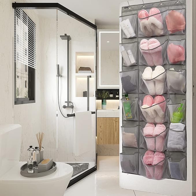 ANZORG Over The Door Hanging Shoe Rack Organizer 18 Pockets Organizer with 6 Extra Large Mesh Pockets for Shoe Holder Storage (18 Pockets)