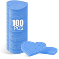 100-Count Compressed Facial Sponges for Estheticians Heart Shape Natural Cellulose Sponge Professional Cosmetic Spa Sponges for Face Cleansing, Massage, Pore Exfoliating, Mask, Makeup Removal, Blue