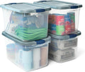 Rubbermaid Roughneck Clear 66 Qt/16.5 Gal Storage Containers, Pack of 4 with Latching Grey Lids, Visible Base, Sturdy and Stackable, Great for Storage and Organization