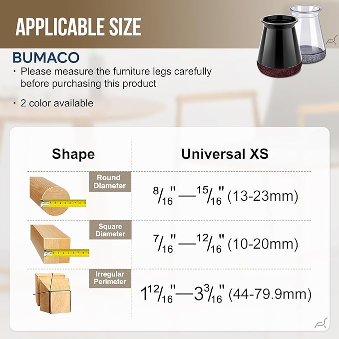 BUMACO Chair Leg Floor Protectors Chair Leg Protectors for Hardwood Floors Silicone Pads Covers to Protect Floors Clear-20 Pcs Universal XS (8/16"-15/16")