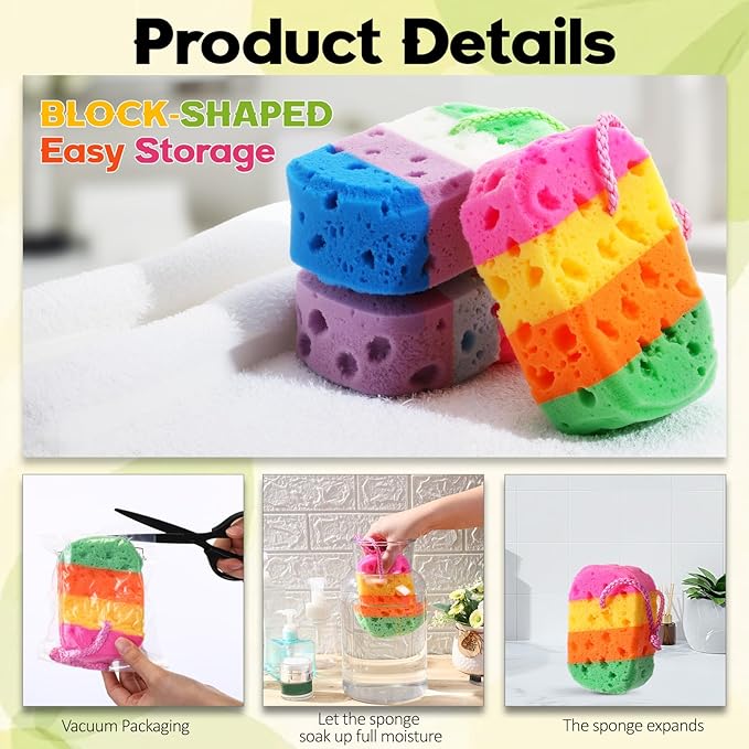 6 Pcs Exfoliating Bath Sponge Body Loofah Sponges Shower for Women Reusable Soft Bathing Pouf Foam Lufa Body Scrubber and Rich Lather, Color Matching(Gradient Colors)