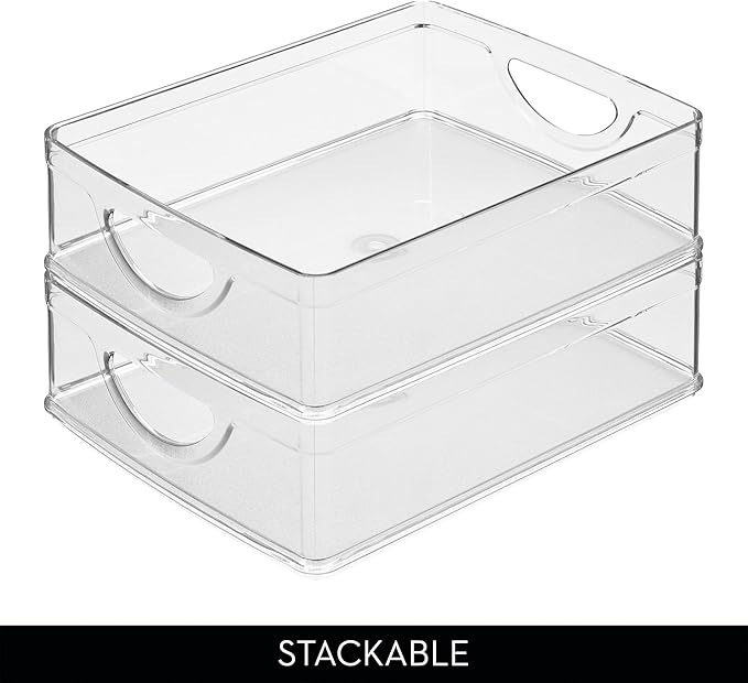 iDesign Stackable Pantry Bin with Handles for Cabinets or Fridge, Clear, Made in USA