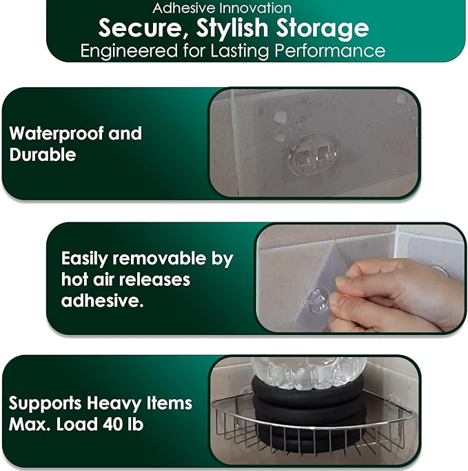 Shower Caddy Adhesive Replacement, Shower Shelf Adhesive, Shower Adhesive Strips, Adhesive Stickers Transparent 2 Hooks 6 1/2" 6 Pack