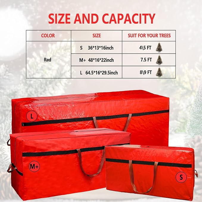Large Christmas Tree Storage Bag for 9 Foot Tree Big Christmas Tree Bag 8FT/9FT with 4 Reinforce Handles Wide-Mouthed Red