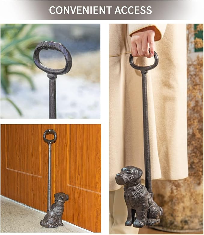 Sungmor Cast Iron Dog Door Stop with Handle – Heavy Duty Decorative Vintage Doorstop, 19.4" Tall Rustic Animal Door Holder, Antique Farmhouse Home Décor for Entryway, Office, or Yard