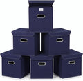 Closet Organizers Fabric Storage Bins With Lids Collapsible Cube Storage Organizer Basket With Handles,Storage Boxes for Clothes Storage,Office,Laundry,Shelves,6 Pack,（Navy Blue）