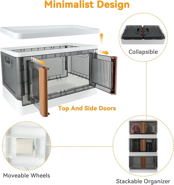 AssHMKIT Storage Bin, Cabinet with Lids, 8.4 Gallon Capacity, With Double Door and Lock, Foldable, Plastic, Underbed or Countertop Use, Home Organizer
