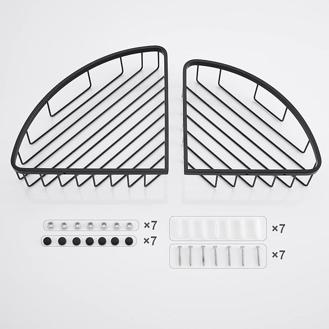 GORDEE [2 Pack] Corner Shower Caddy Shelf Organizer, Stainless Steel Heavy Duty Rust-Proof Shampoo Holder, Wall Mounted Storage Rack for Bathroom & Kitchen, Matte Black
