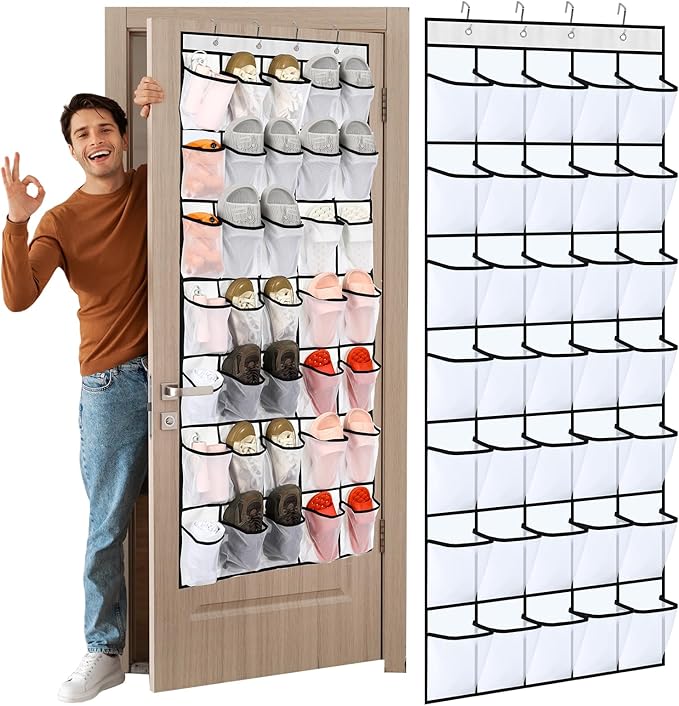 Windyun 2 Pcs 70 Large over The Door Shoe Organizer Hanging Shoe Rack for Closet Holder White Mesh Pockets Back to School Behind Door Hanger Storage Nonslip for Home Room School Dorm, Each 35 Pockets