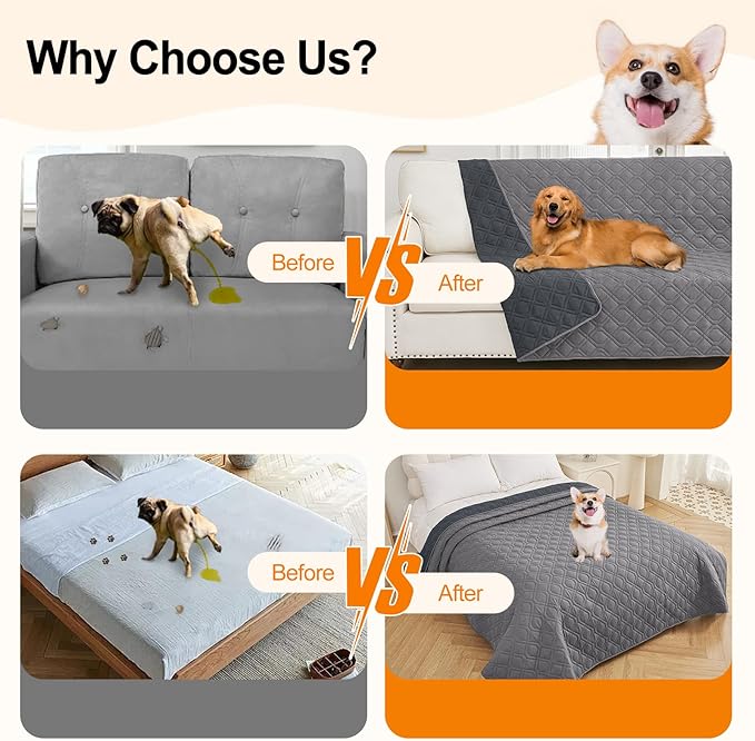Smiry Reversible Waterproof Couch Covers for Sofa, Washable Dogs Pet Couch Covers for 3 Cushion Sofa Pet Friendly, Water Resistant Furniture Protector Slipcover, Geometric (30"x53", Grey/Dark Grey)