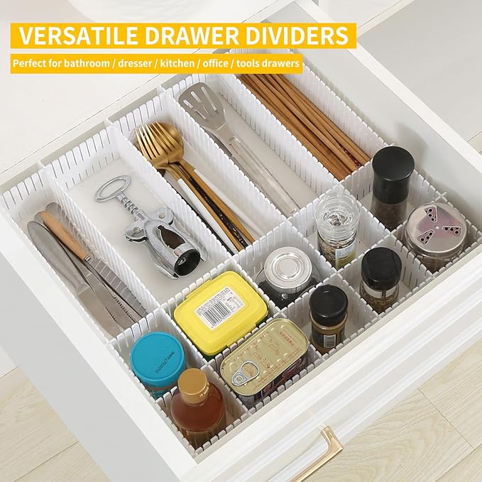 Qozary 42 Pack Adjustable Drawer Organizer Dividers for Socks, Underwear, Makeup, Kitchen, Dresser