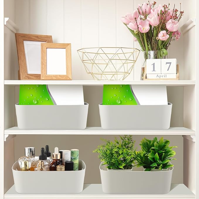 Zopeal Plastic Storage Bins 10 Pcs Gray Pantry Organizer Bins Small Baskets Storage Containers for Home Kitchen (8 x 5.7 x 3 Inch)