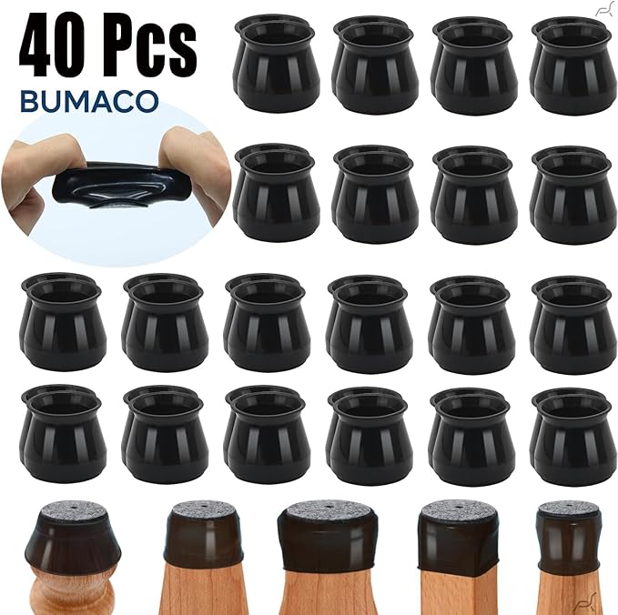 BUMACO Chair Leg Floor Protectors Chair Leg Protectors for Hardwood Floors Silicone Pads Covers to Protect Floors Black-40 Pcs Universal S (15/16" to 1-5/16")