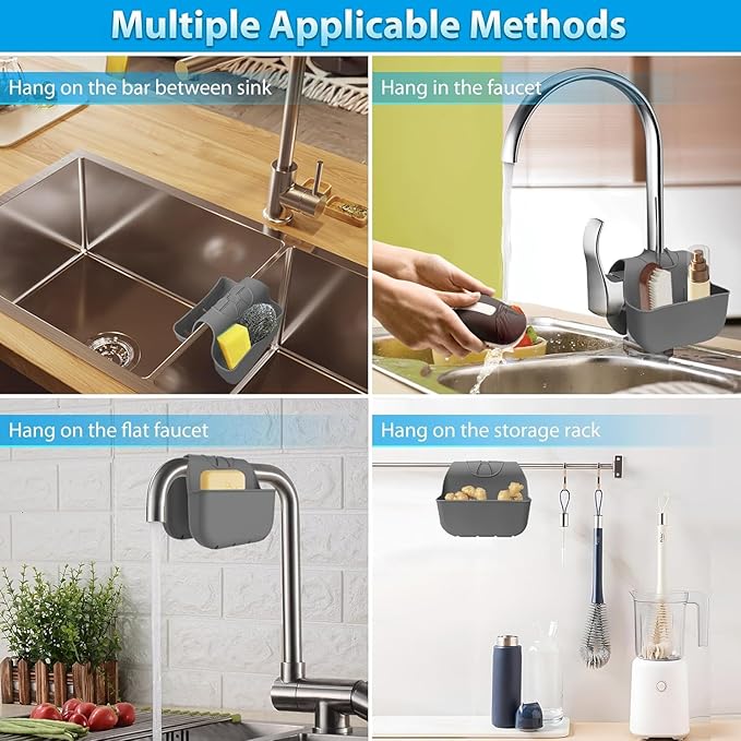 1Pc Silicone Sponge Holder for Kitchen Sink, Saddle Caddy Organizer Rack, Sponges Holder Over Faucet, Hanging Kitchen Sink Organizer Accessories Rack Basket- (Dark Grey)
