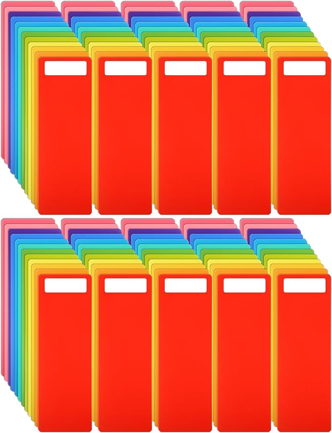 TaoBary 120 Pcs Library Book Dividers with Stickers 4 x 12 Inch Library Shelf Marker Assorted Color Comic Book Markers Plastic Dividers to Organize Home Teaching Supplies, 12 Colors