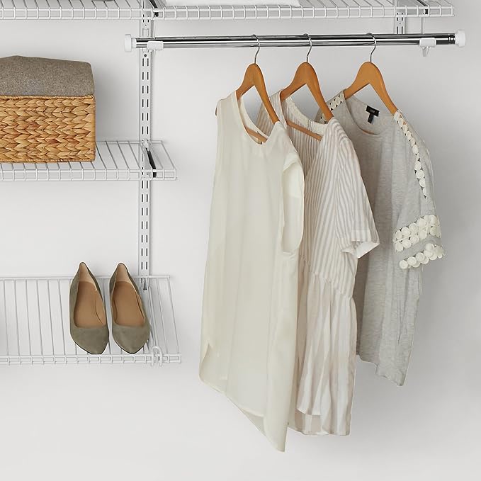 Rubbermaid Configurations Closet Shelves & Hanging Kit (2) 26" Shelves White Custom Pantry Organizer and Storage/Clothes Rack for Home/Laundry/Bathroom/Mudroom/Pantry/Linen Closet
