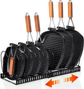 Pots and Pans Organizer,Rack for under Cabinet,Expandable Pot Lid Kitchen Cabinet Organizer Holder, with 10 Adjustable Partitions, Suitable for Kitchen Pan Organizers Inside Cabinet