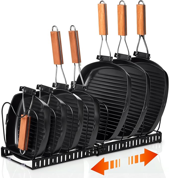 Pots and Pans Organizer,Rack for under Cabinet,Expandable Pot Lid Kitchen Cabinet Organizer Holder, with 10 Adjustable Partitions, Suitable for Kitchen Pan Organizers Inside Cabinet