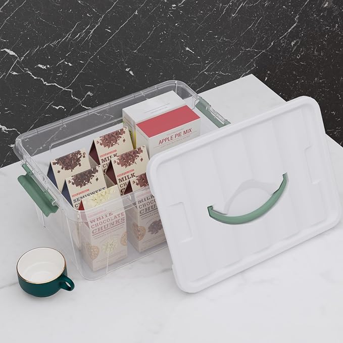Tyminin 14 Qt Latching Storage Box, Multipurpose Stackable Storage Container Tote for Home or Office Organization, Clear (8 Pack)