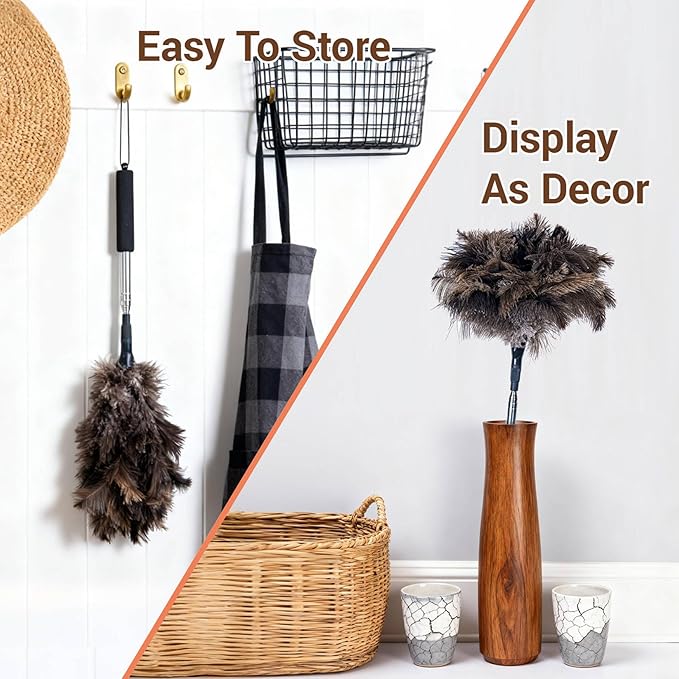 Feather Duster for Electronics Fragile Items, Soft Ostrich Feathers Dusting Tool for Keyboard, Screen, Office and Home Cleaning, Black Handle(A12-Black)