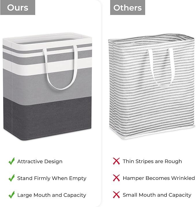HomeHacks 3-Pack Large Laundry Basket, Waterproof, Freestanding Laundry Hamper, Collapsible Tall Clothes Hamper with Extended Handles for Clothes Toys in the Dorm and Family-(Gradient Grey, 100L)