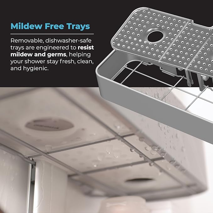 ShowerSMART Rust Resistant Hygienic Shower Caddy – Hanging Bathroom Organizer with Adjustable Shelves, Easy Clean Trays & Magnetic Hooks for DIY Remodels & Shower Niches - Black