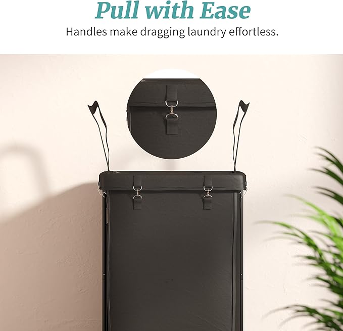 Laundry Hamper with Wheels, Rolling Laundry Basket with Metal Frame and Removable Bag, Double Laundry Hamper 2 Section, Large & Tall Dirty Clothes Hampers for Bedroom Aesthetic, Laundry Room, Bathroom