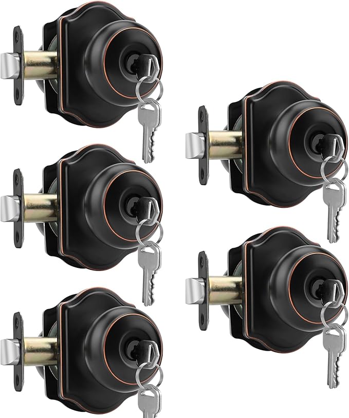Haidms Keyed Entry Bronze Door Knob Interior, Exterior Locking Door Knobs, Oil Rubbed Bronze Exterior Doorknobs with Lock and Key, 5 Pack