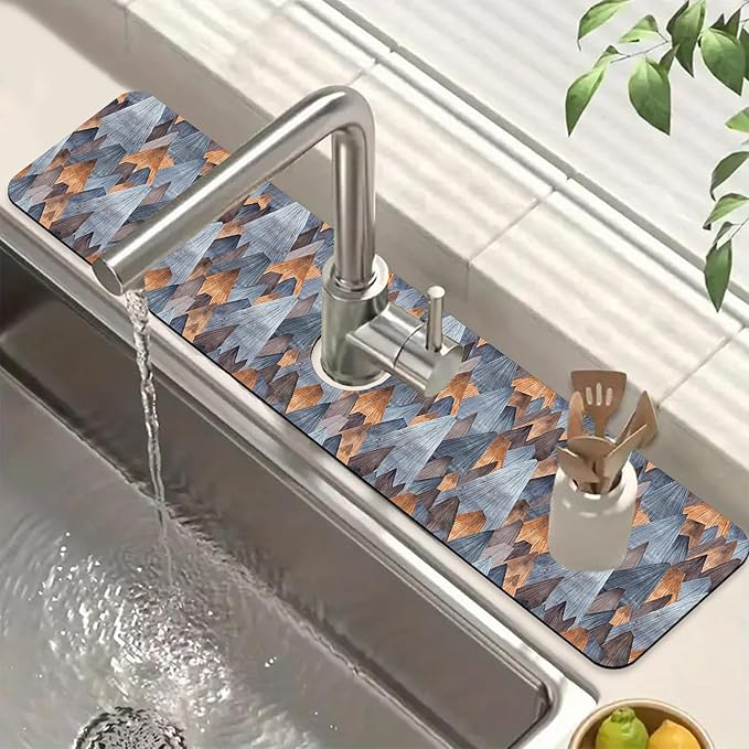 Abstract Mountain Sink Splash Guard Faucet Mat Mountain Landscape Super Absorbent Fast Drying Mat Sink Gadgets-Splash Guard Behind Faucet Drip Catcher for Kitchen Bathroom, 23.5"x5.5"